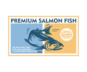 SALMON FISH BANNER LOGO, silhouette of great salmon swimming vector illustrations