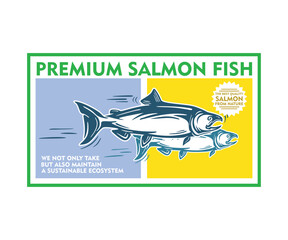 SALMON FISH BANNER LOGO, silhouette of wild salmon swimming vector illustrations