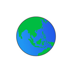 Vector illustration design of earth or globe icon mostly showing the map of the country of Indonesia