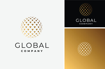 globe halftone triangle like golf ball or disco light logo design	 - obrazy, fototapety, plakaty