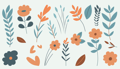 set of flowers, in doodle style isolated vector