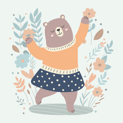 dancing bear, in doodle style isolated vector