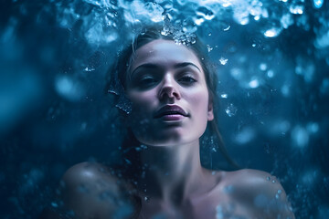 Woman Submerged in Ice Bath with Dramatic Lighting