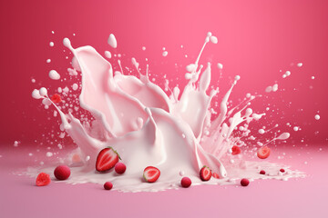 Generative ai. Splash background milk and strawberry