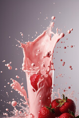 Generative ai. Splash background milk and strawberry