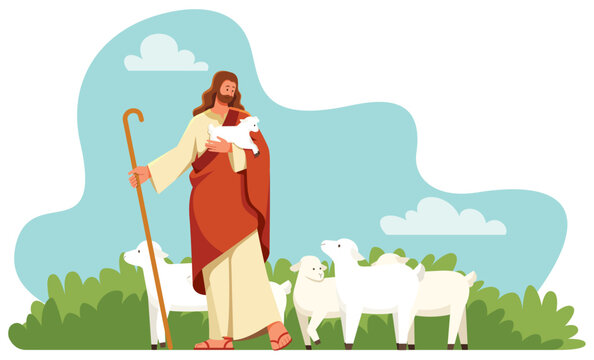 Jesus the Good Shepherd on White