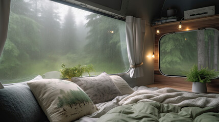 Beautiful camper van view created with Generative AI technology
