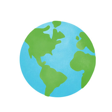 Green earth globe hand drawn watercolor