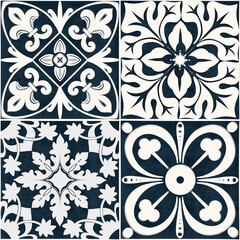 Portuguese traditional tiles Azulejos, seamless pattern design. Blue and white