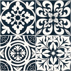 Portuguese traditional tiles Azulejos, seamless pattern design. Blue and white