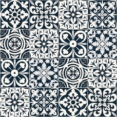 Portuguese traditional tiles Azulejos, seamless pattern design. Blue and white