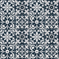 Portuguese traditional tiles Azulejos, seamless pattern design. Blue and white