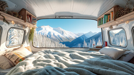 Beautiful camper van view created with Generative AI technology
 - obrazy, fototapety, plakaty