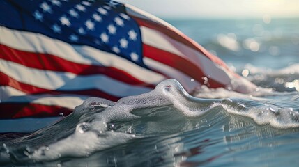 American Flag in Sea Waves