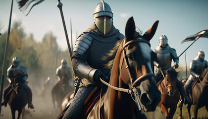 Medieval knight on a horse. Generative ai