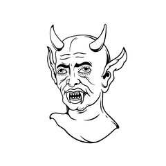 Hand drawn illustration of devil head outline