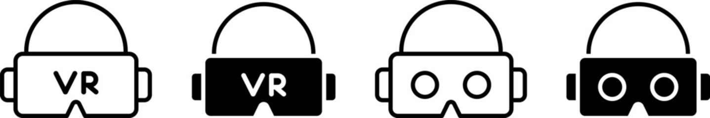 Virtual reality technology vector icon set. VR headset symbol. Virtual reality gaming logo