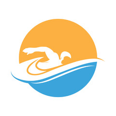 Swimming Logo. Swimmer icon with caption. Vector illustration