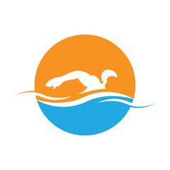 Swimming Logo. Swimmer icon with caption. Vector illustration
