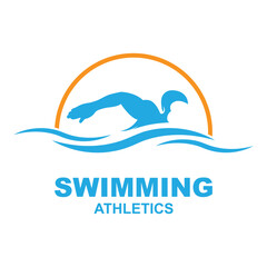 Swimming Logo. Swimmer icon with caption. Vector illustration