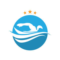 Swimming Logo. Swimmer icon with caption. Vector illustration