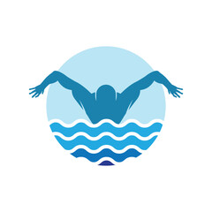 Swimming Logo. Swimmer icon with caption. Vector illustration
