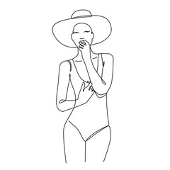 Woman Line Art Minimalism Fashion Style. Nude Woman Art. Elegant Female Figure Black Sketch Drawing. Vector EPS 10