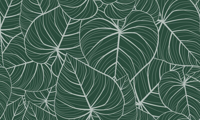 Leaves Seamless Pattern. Line Art Leaf Trendy Modern Design Background. Abstract Fashionable Botanical Vector Template Linear Style for Your Design.