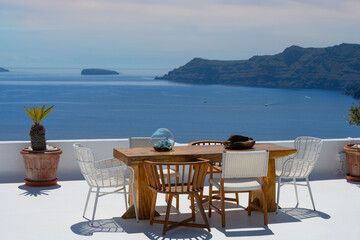 romantic landscape overlooking the Aegean Sea on the island of Santorini, Greece