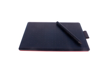 Professional graphics tablet with pen. Isolated on a white background.