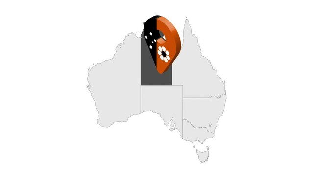 Location Northern Territory on map Australia. 3d Northern Territory flag map marker location pin. Map of  Australia showing different parts. Animated map States and territories of Australia. 