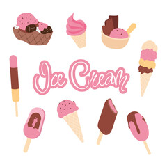These vibrant vector illustrations depict a range of delicious ice cream flavors, ideal for summer-themed designs.