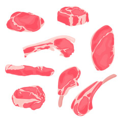 This collection of vector illustrations showcases different types of meat, from chopped lamb to prime rib, ready to be used in your BBQ-themed designs.