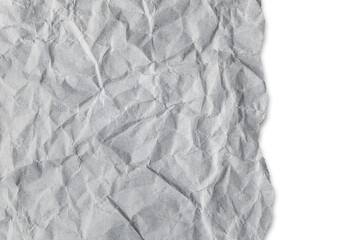 Recycled crumpled gray paper texture with a torn edge isolated on transparent, white background,...
