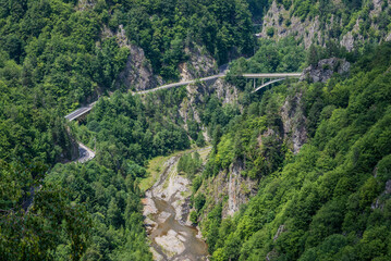 Transfagarasan road seen from ruined Poenari Castle on Mount Cetatea in Romania