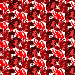 An abstract pattern in the form of the contours of the human heart is separated from each other in layers in chaos. Seamless pattern with hearts. Different layers of hearts in shades of red on white