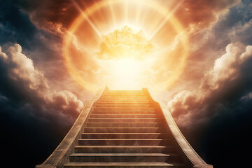 Ascending Stairs to the Sun: A Heavenly Journey of Faith and Wonder in the Radiant Light. created with Generative AI