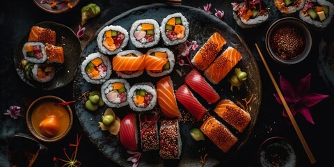 Top view of delicious sushi.generative ai