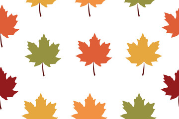 Seamless pattern of colorful maple leaves. Autumn maple leaves on a white background. Vector illustration