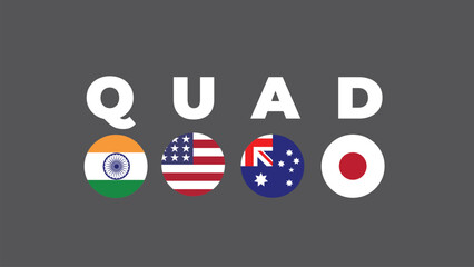 japan, australia, usa and india. The QUAD  countries flags. Quadrilateral Security Dialogue for Indian Ocean