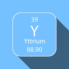 Yttrium symbol with long shadow design. Chemical element of the periodic table. Vector illustration.
