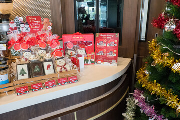 Christmas sugar cookies at bakery shop.	