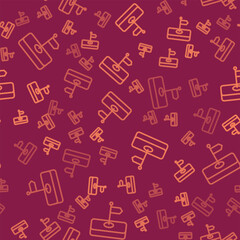 Brown line Flag icon isolated seamless pattern on red background. Location marker symbol. Vector