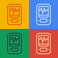 Pop art line Seismograph icon isolated on color background. Earthquake analog seismograph. Vector