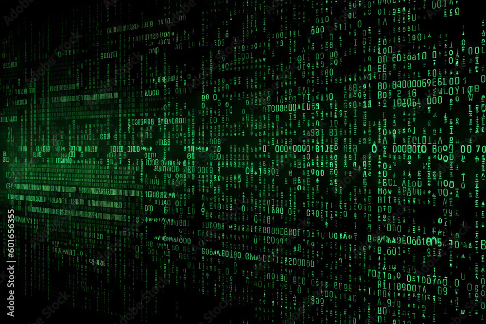 Wall mural a screen filled with green code on black backdrop, representing technology, cyber security, and hack