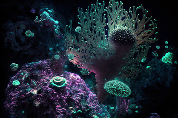 Fototapeta premium Futuristic alien flowers, science fiction flowers made with Generative Ai technology