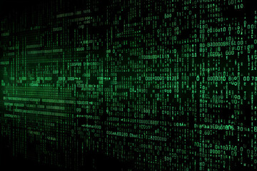 A screen filled with green code on black backdrop, representing technology, cyber security, and hacking. This digital illustration of the world of programming and internet communication. Generative AI
