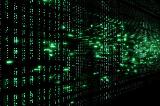 A screen filled with green code on black backdrop, representing technology, cyber security, and hacking. This digital illustration of the world of programming and internet communication. Generative AI