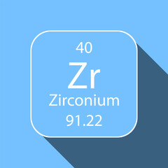 Zirconium symbol with long shadow design. Chemical element of the periodic table. Vector illustration.