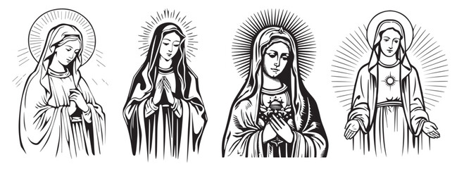 Our Lady virgin Mary vector illustration silhouette svg, laser cutting cnc.